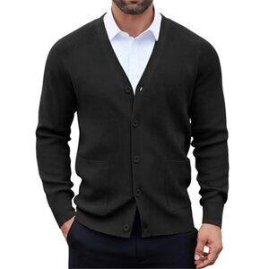 Mens V Neck Cardigan Sweater Button Down Knit Lightweight Pockets